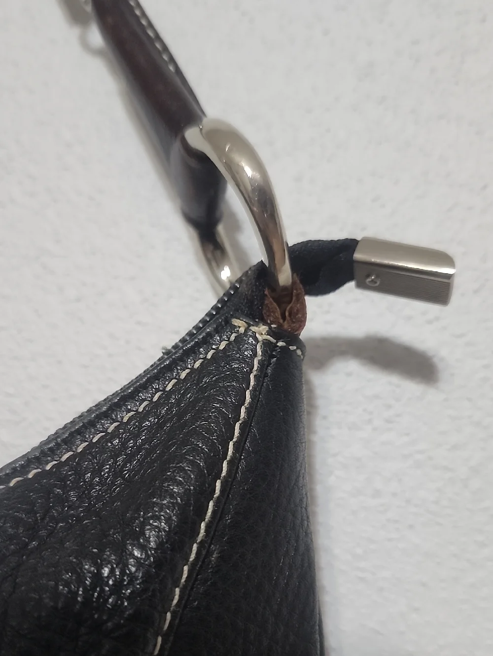 Puntotres Black Pebbled Leather Hobo Bag Made In Spain
